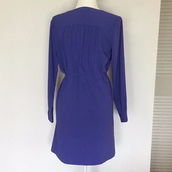 Ann Taylor LOFT purple tie waist shirt dress - Picture 2 of 4